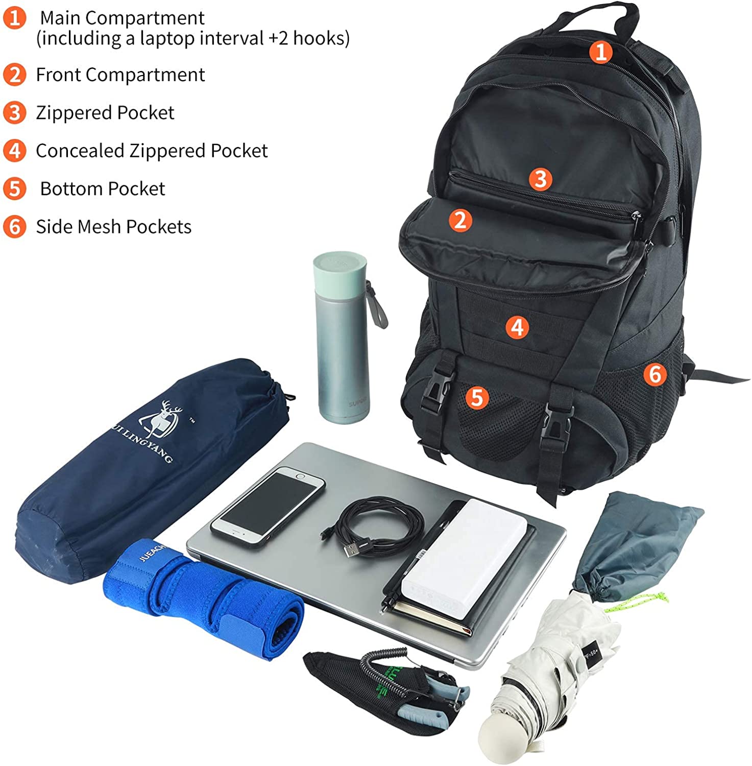 Jueachy Tactical Backpack for Men Hiking Day Pack Molle Military Rucksack Waterproof 30L EDC Bag with USA Flag Patch - Image 3